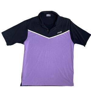 PING Golf Polo Short Sleeve Lightweight Shirt Colourblock Black Purple LARGE